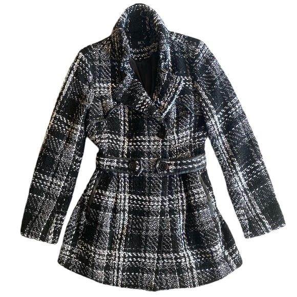 BCX Double Breasted Black & White Plaid Belted Jacket, Women’s size L - Picture 1 of 16